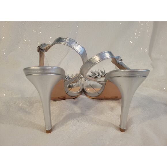 Forever Silver Flower‎ Strappy Size 9 Heels 4in Wedding Prom Fairy  Whimsy Party - Picture 3 of 6